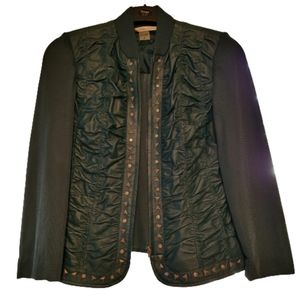 Peter Nygar womens size: Small zip-up teal leather ruched jacket with studs